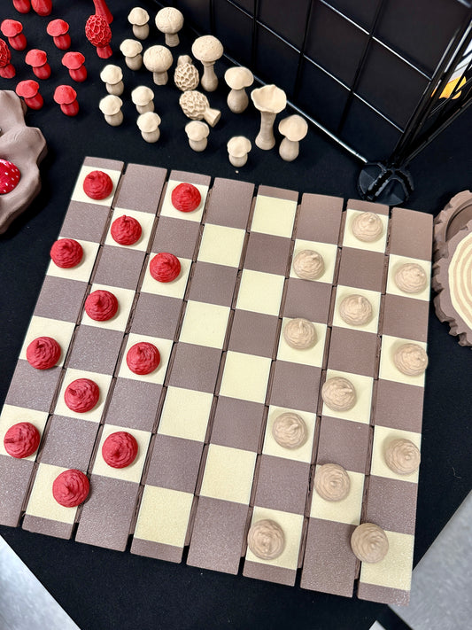 Forest Chess & Checkers Board, Foldable Chess Board, Mushroom Board Game
